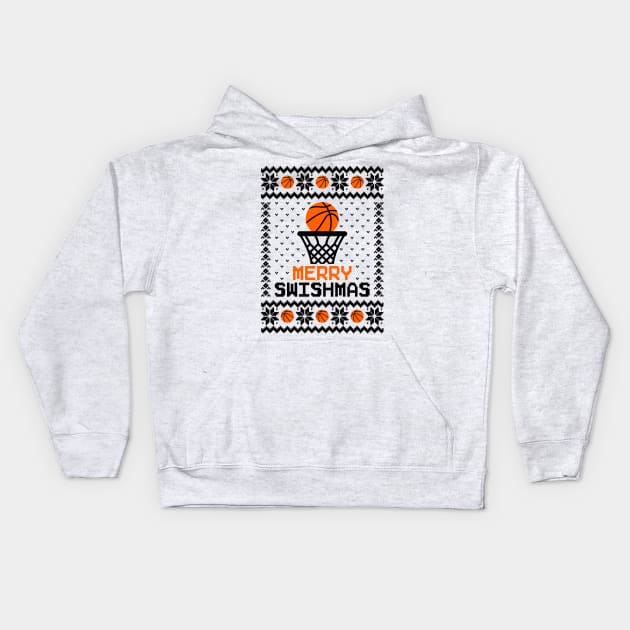 Merry Swishmas Basketball Ugly Sweater Kids Hoodie by Hobbybox